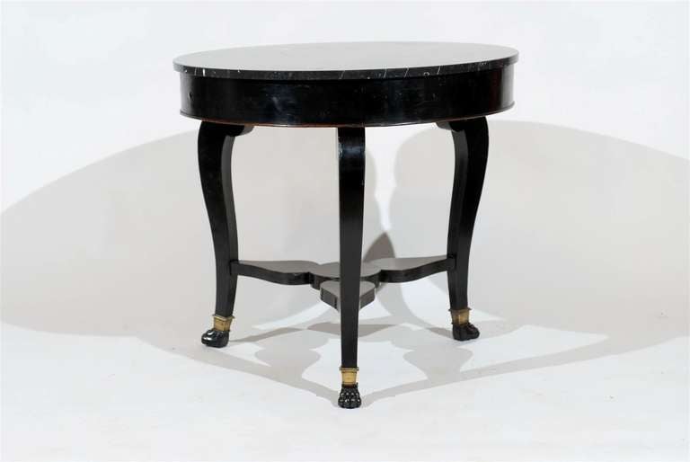 19th Century French Gueridon Ebonized Table with Black Marble Top
