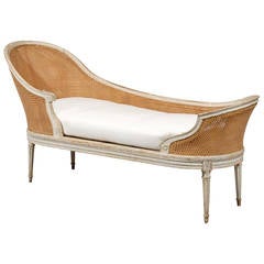 Louis XVI Style Painted and Cane Chaise Lounge with Loose Cushion, circa 1890