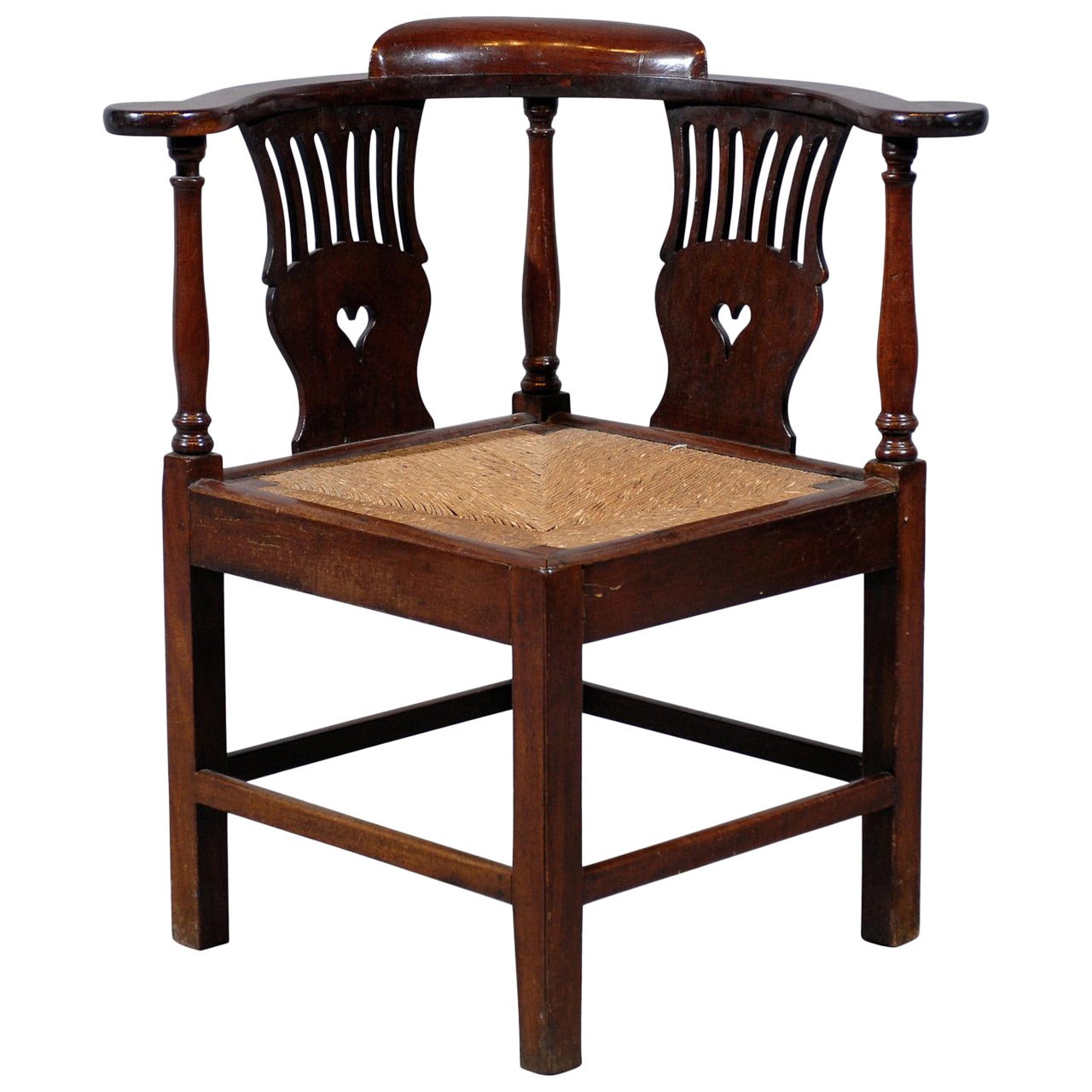 Large 18th Century English Corner Chair with Rush Seat