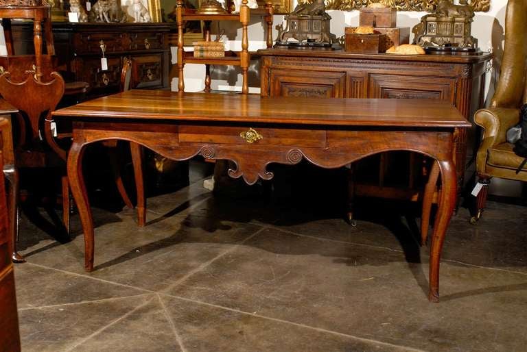 Louis XV French 1860s Walnut Console Table with Exquisite Carved Apron and Cabriole Legs For Sale