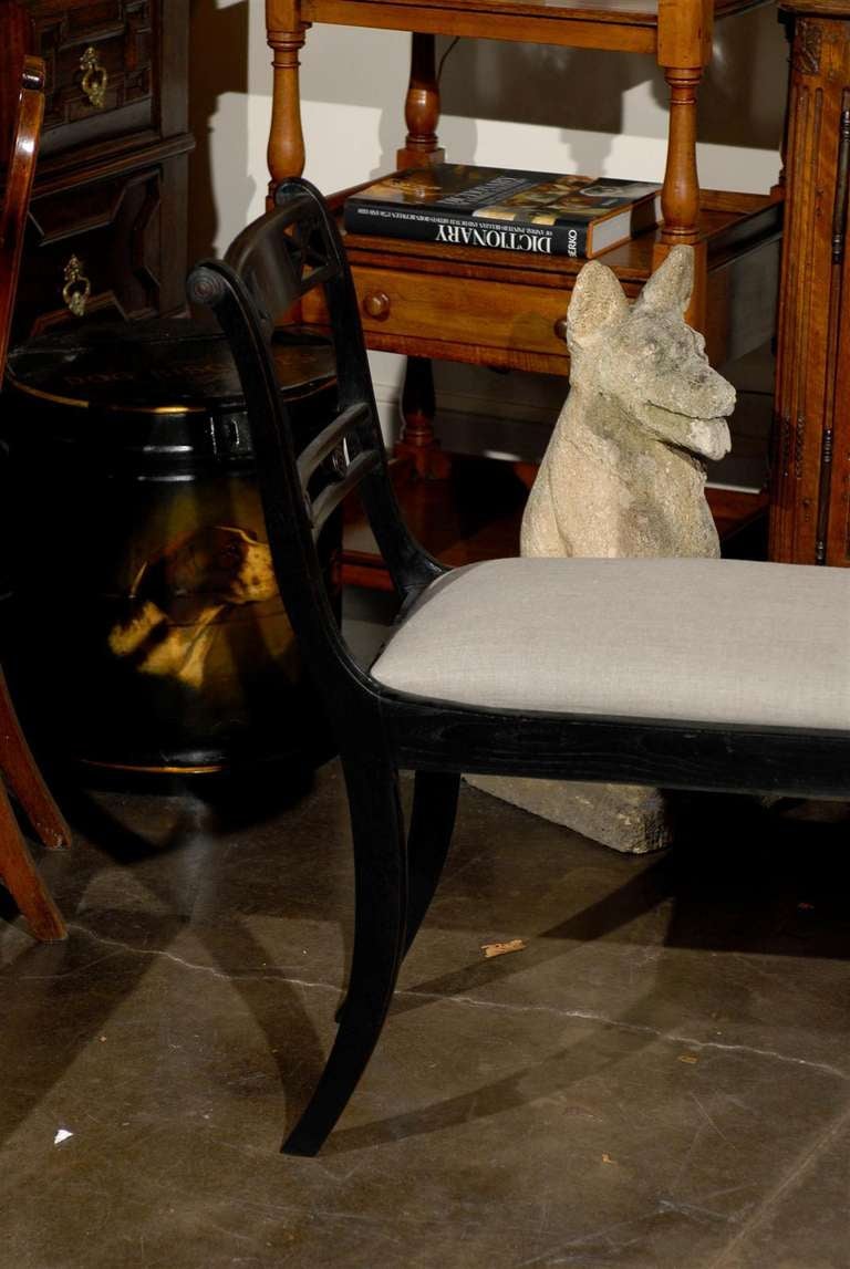 English Empire Style Ebonized Sleigh Bench with Upholstered Seat, circa 1900 In Good Condition In Atlanta, GA