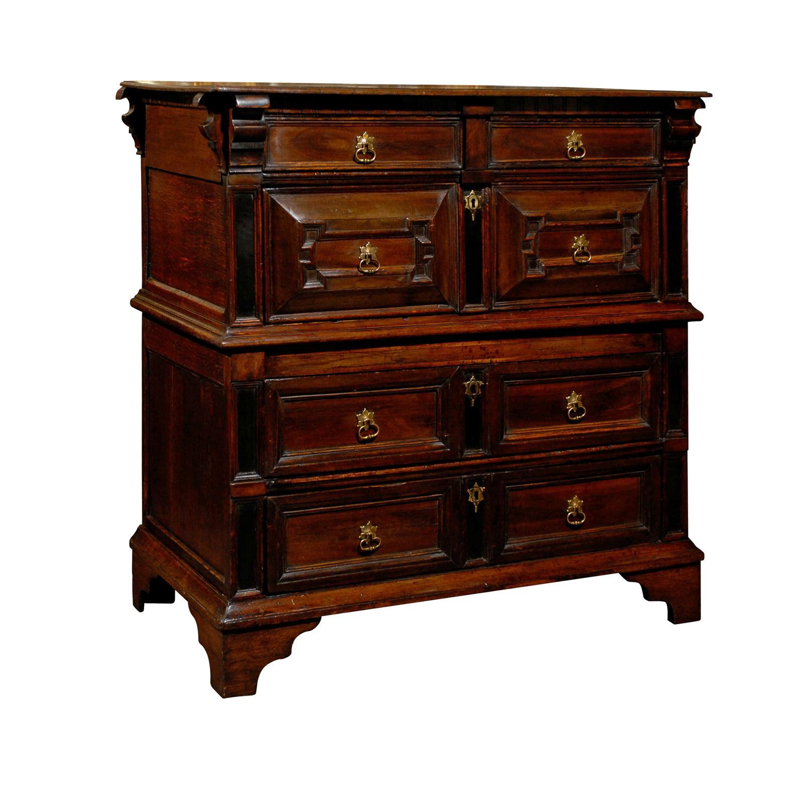 Mid-18th Century Large English George III Geometric Front Five-Drawer Commode For Sale