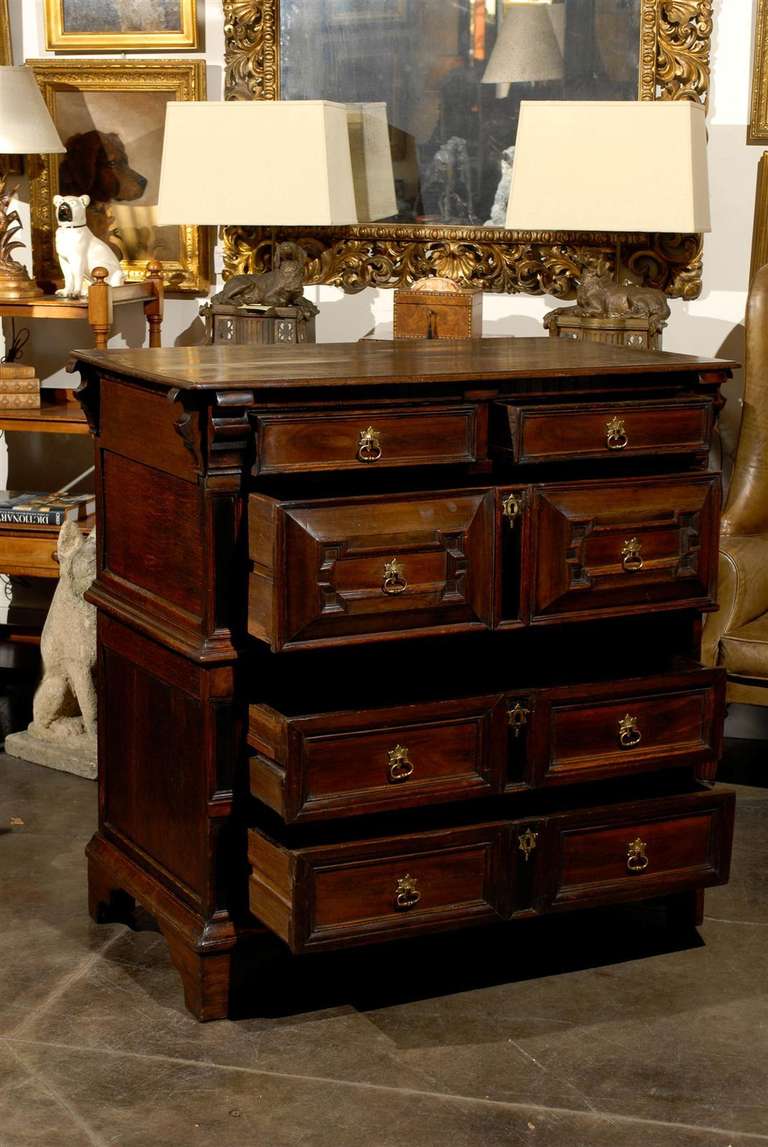 British Mid-18th Century Large English George III Geometric Front Five-Drawer Commode For Sale