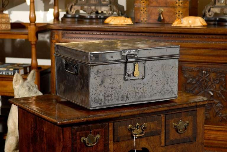 English steel trunk with handles