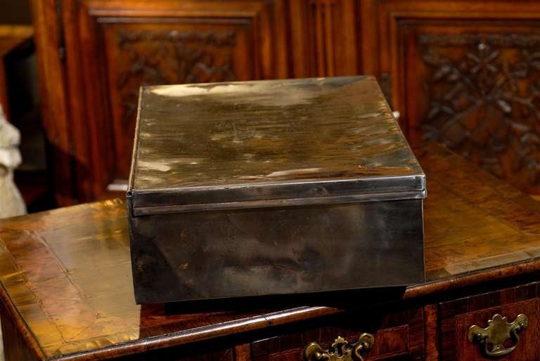 English Burnished Steel Trunk or Box with Handles from the Turn of the Century In Good Condition In Atlanta, GA