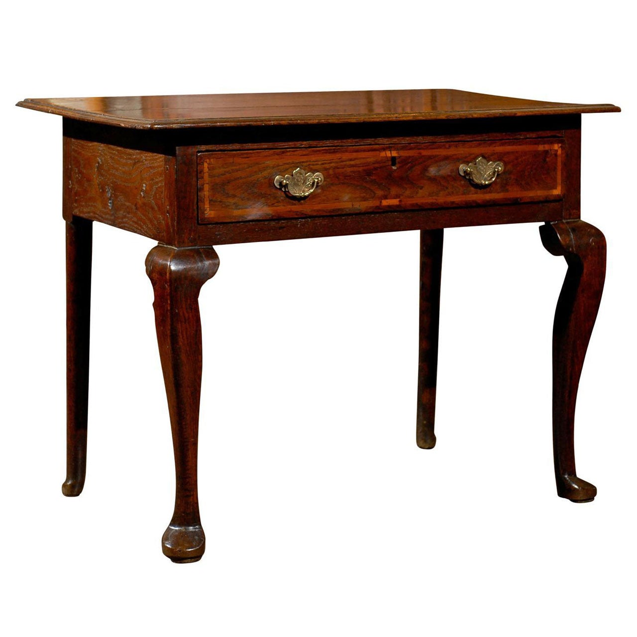 1760s English Georgian Oak Single Drawer Lowboy on Cabriole Legs and Pad Feet