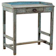 Antique Swedish Painted Fir Side Table / Desk from the Early 19th Century in Blue Finish