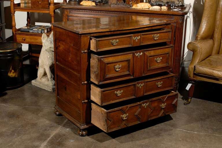 English Walnut Early 19th Century Five-Drawer Chest with Geometric Front For Sale 3