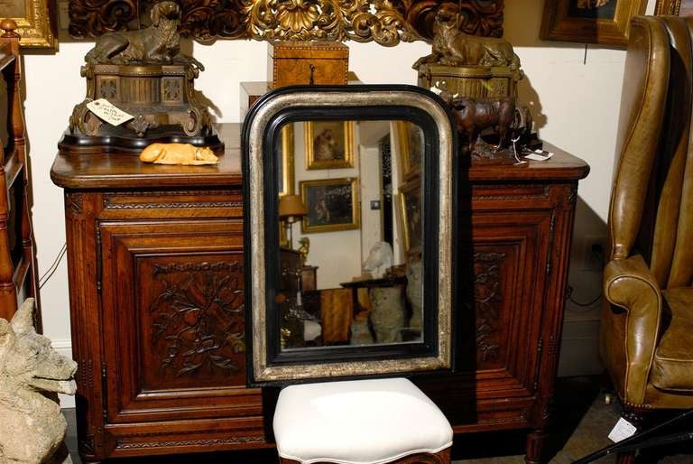 Louis Philippe French 1900s Louis-Philippe Ebonized Wood and Silver Gilt Vertical Mirror