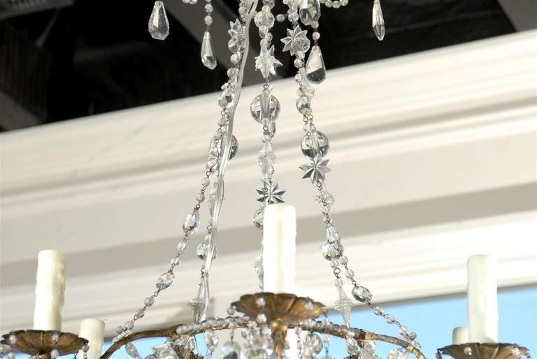 20th Century French Six-Light Crystal Oval Chandelier from the Turn of the Century