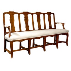 French Walnut Upholstered Seat Long Beach from the Mid 19th Century