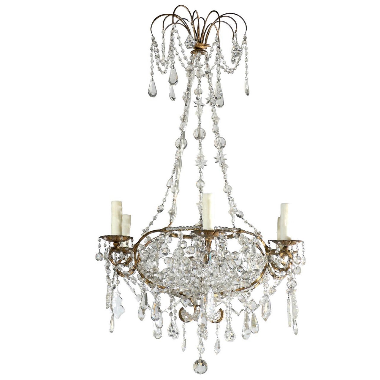 French Six-Light Crystal Oval Chandelier from the Turn of the Century