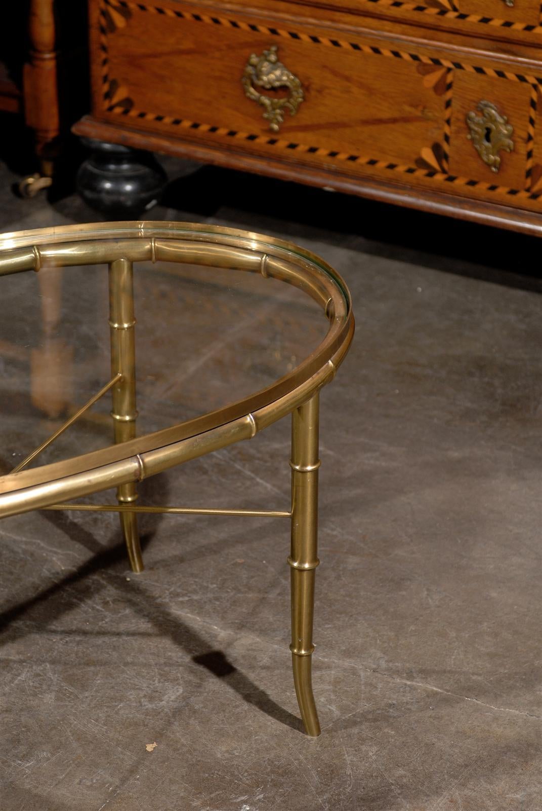 Oval Brass Glass Top Cocktail or Coffee Table at 1stDibs