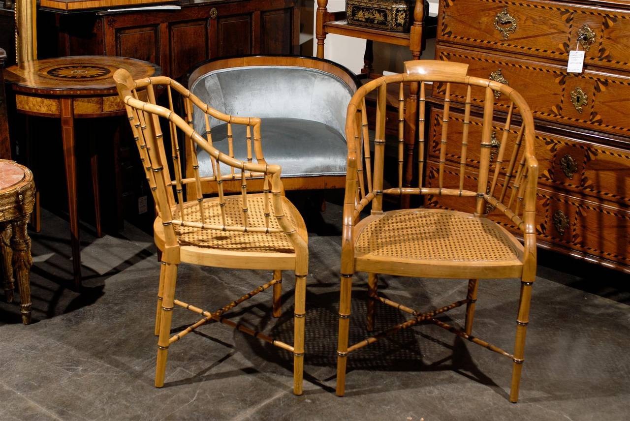 American Two Vintage Faux Bamboo Tub Armchairs by Baker Furniture