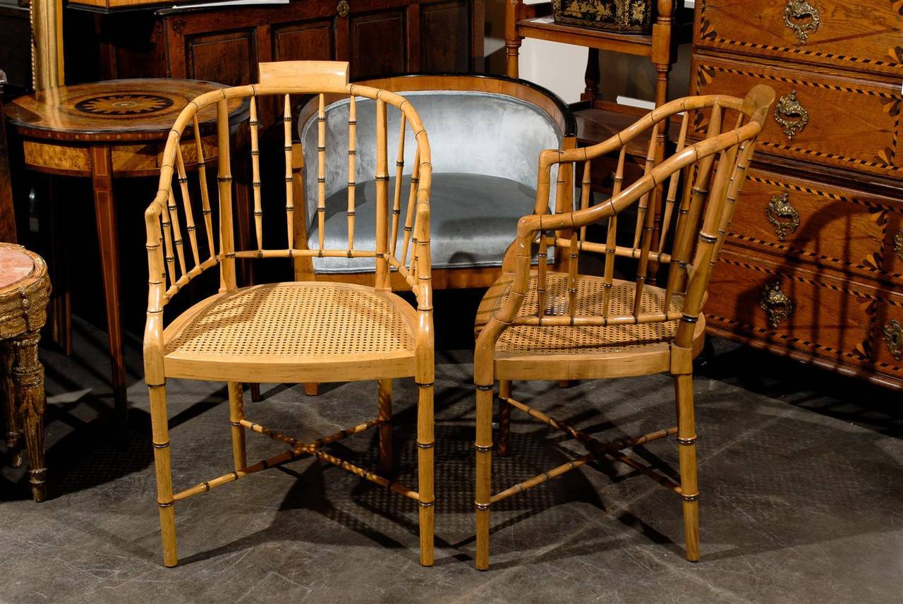 Two Vintage Faux Bamboo Tub Armchairs by Baker Furniture 3