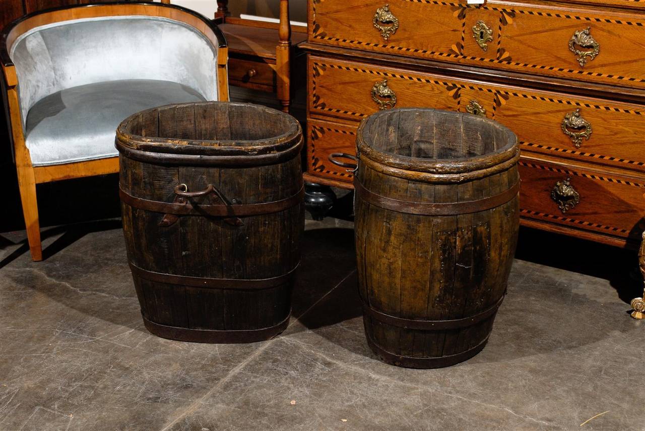 Two French Wooden Champagne Grape Barrels from the Late 19th Century 1