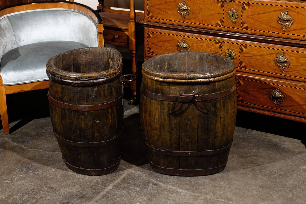 Two French Wooden Champagne Grape Barrels from the Late 19th Century 2