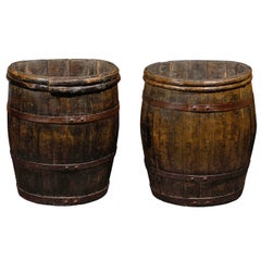 Antique Two French Wooden Champagne Grape Barrels from the Late 19th Century