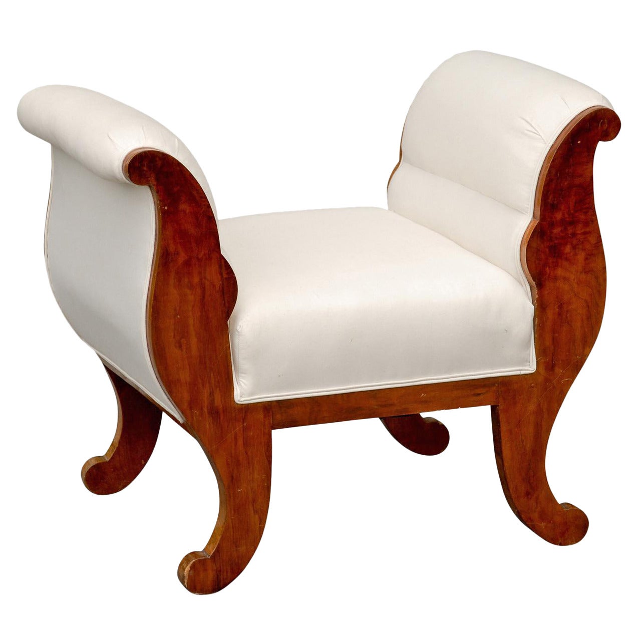Austrian 1850s Biedermeier Upholstered Stool with Out-Scrolled Arms and Legs For Sale
