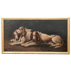 Large Oil of Reclining Dogs or Hounds