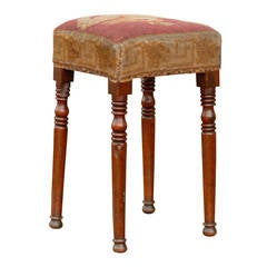 English Yew Wood Stool with Squirrel Themed Needlepoint Upholstery, circa 1860 9