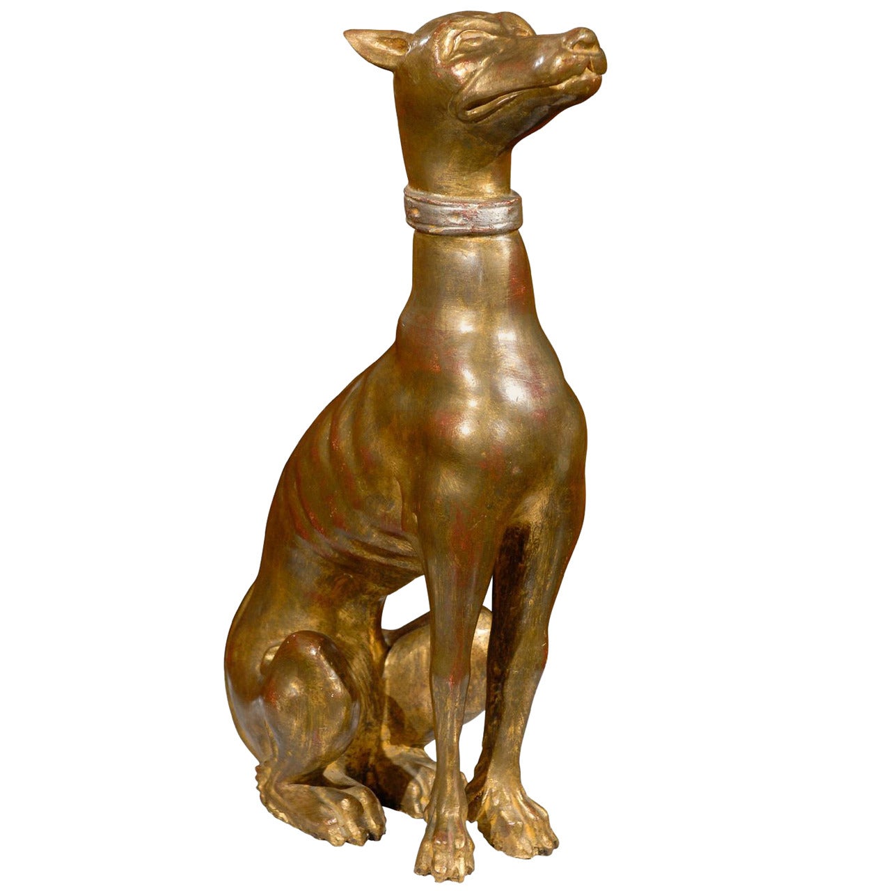 Italian Mid-20th Century Giltwood Sculpture of a Greyhound or Whippet