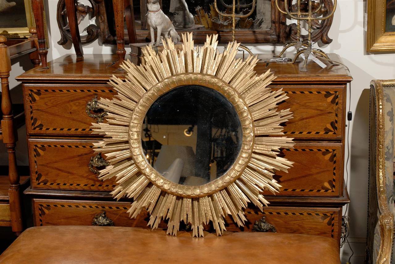 Large French gilt wood Sunburst mirror.