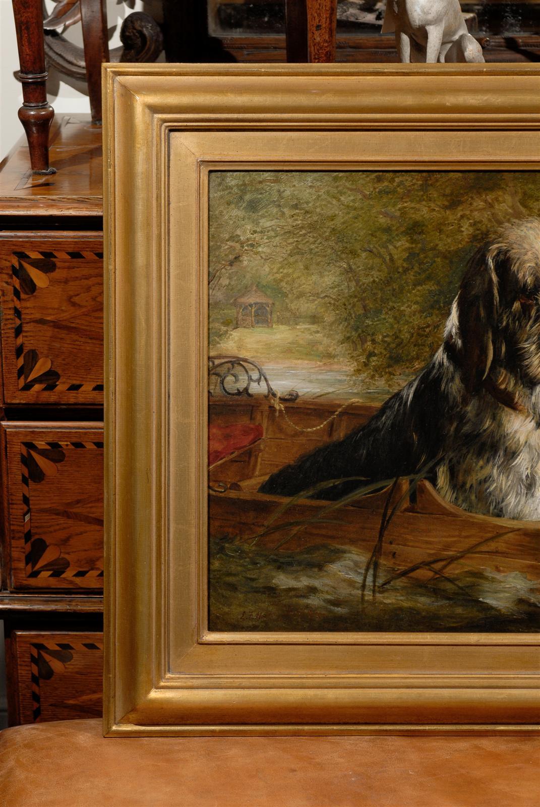 XIXe siècle Peinture à l'huile anglaise signée Edwin Frederick Holt, intitulée « The Anglers Companions
