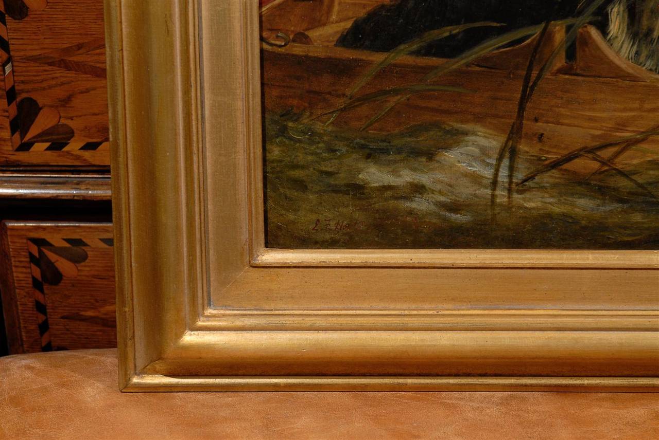 Toile Peinture à l'huile anglaise signée Edwin Frederick Holt, intitulée « The Anglers Companions