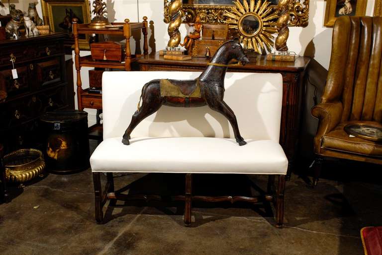 Mid-19th Century English Victorian Painted Wooden Horse with Leather Saddle In Good Condition In Atlanta, GA