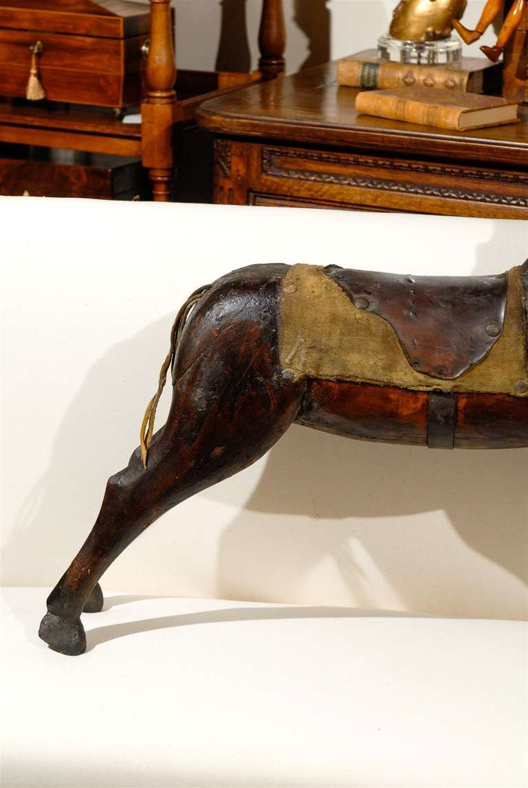 Mid-19th Century English Victorian Painted Wooden Horse with Leather Saddle 5