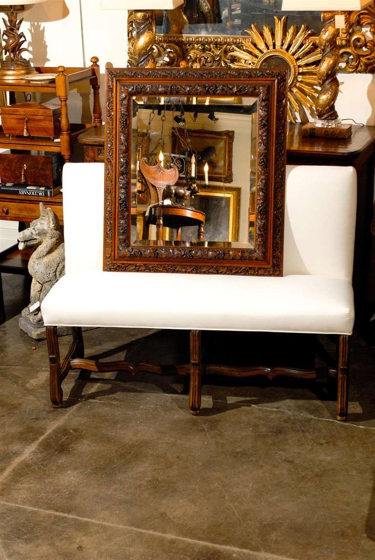 English 1880s Rectangular Mirror with Bevelled Glass and Foliage Adorned Frame In Good Condition In Atlanta, GA