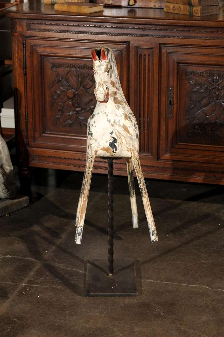 English Painted Wooden Horse Sculpture on Stand from the Mid-19th Century For Sale 2