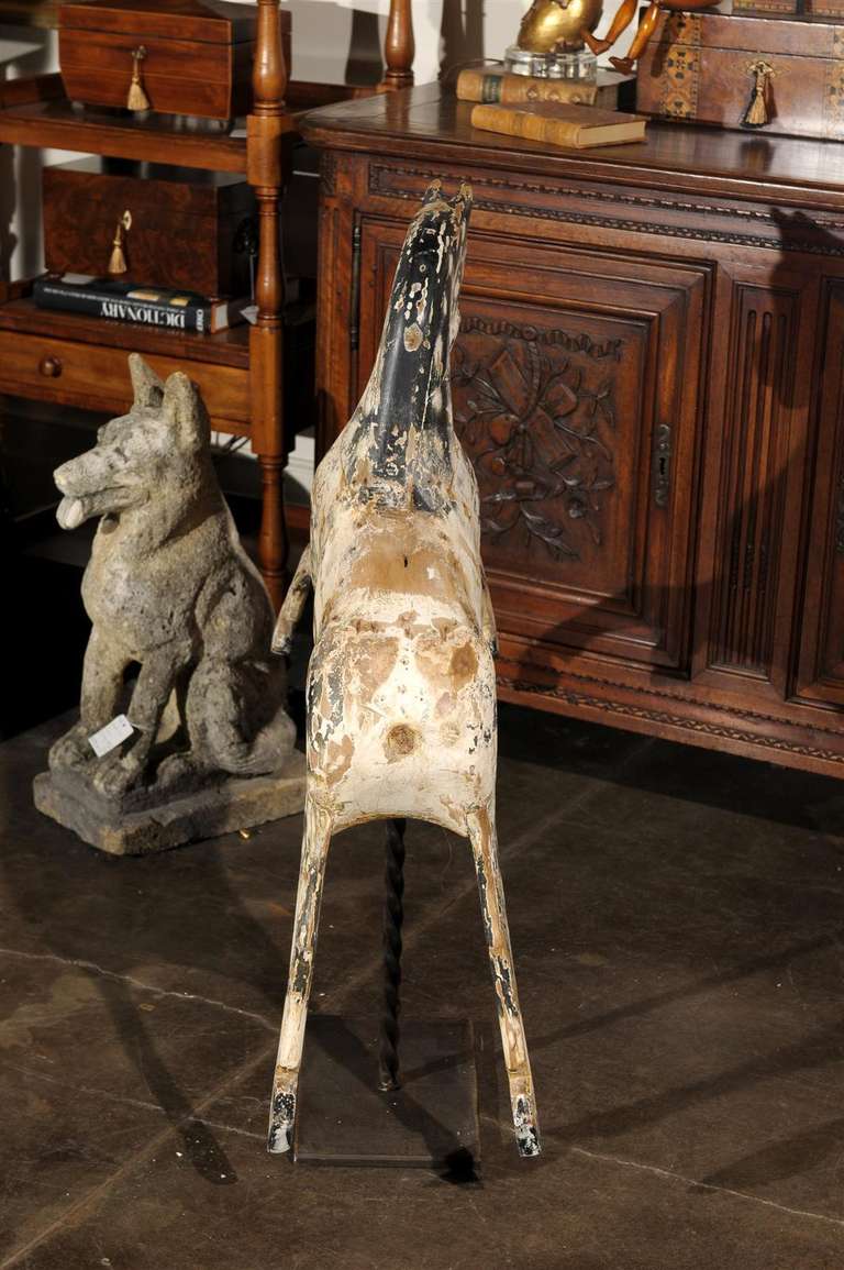 English Painted Wooden Horse Sculpture on Stand from the Mid-19th Century For Sale 5