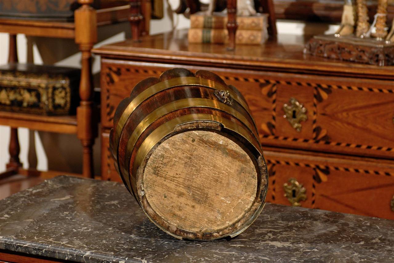 English Wooden Bucket with Brass Bands and Scalloped Top, circa 1900 6