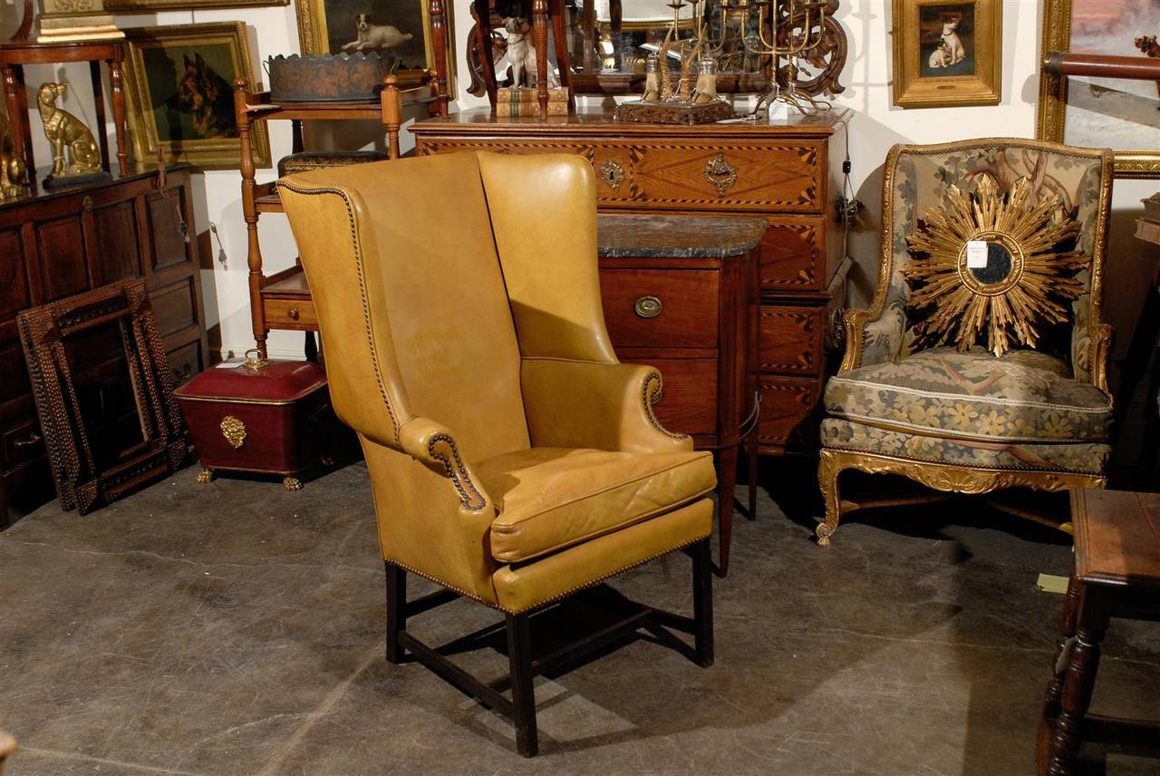 English Leather Wing Chair In Excellent Condition In Atlanta, GA