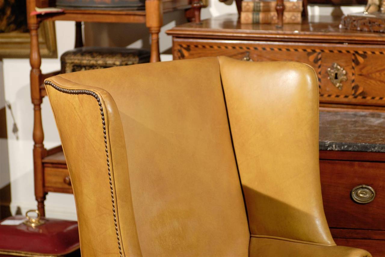 20th Century English Leather Wing Chair