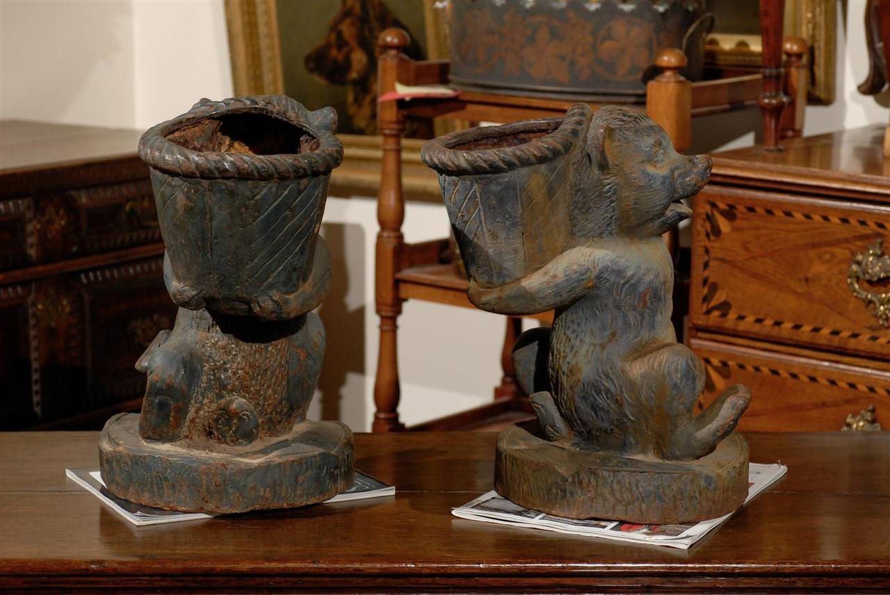 Pair of Iron Bear Planters