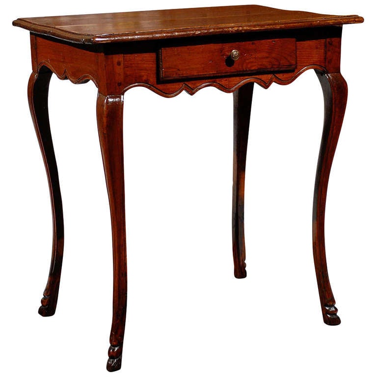 French 18th Century Pine Side Table with Scalloped Apron and Cabriole