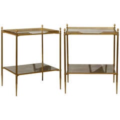 Pair of French Two-Tiered Bronze and Mirror Side Tables, Tapered Legs 6