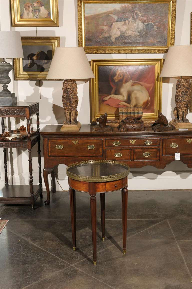 French 1820s Restauration Bouillotte Table with Marble Top and Brass Gallery In Good Condition In Atlanta, GA