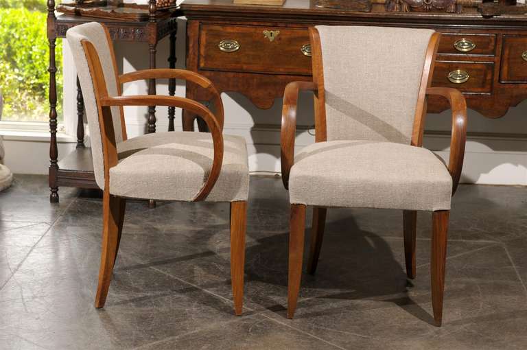 Pair of French, 1920s, Art Deco Armchairs with Upholstered Backs and Seats 1