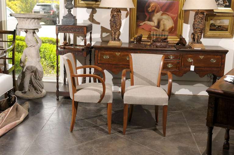 Pair of French, 1920s, Art Deco Armchairs with Upholstered Backs and Seats In Good Condition In Atlanta, GA