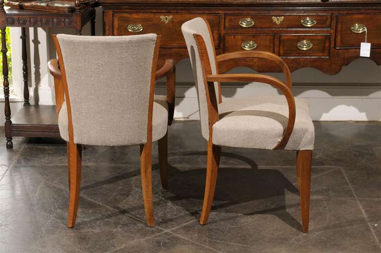 Pair of French, 1920s, Art Deco Armchairs with Upholstered Backs and Seats 2