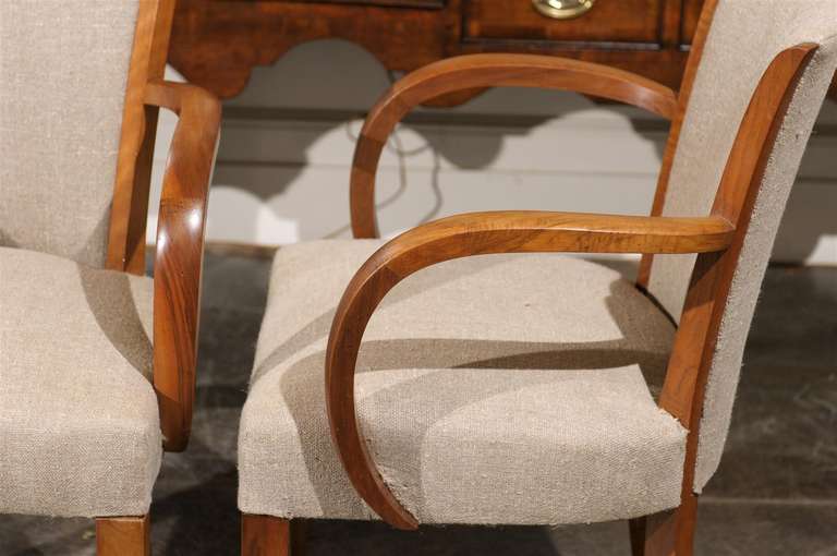 Pair of French, 1920s, Art Deco Armchairs with Upholstered Backs and Seats 3