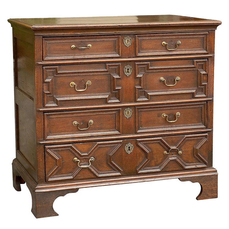 English Early 19th Century Oak Geometric Front Four Drawer Chest