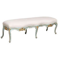 Antique Italian Rococo Style Mid-19th Century Painted and Gilded Upholstered Bench