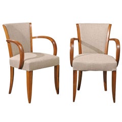 Pair of French, 1920s, Art Deco Armchairs with Upholstered Backs and Seats