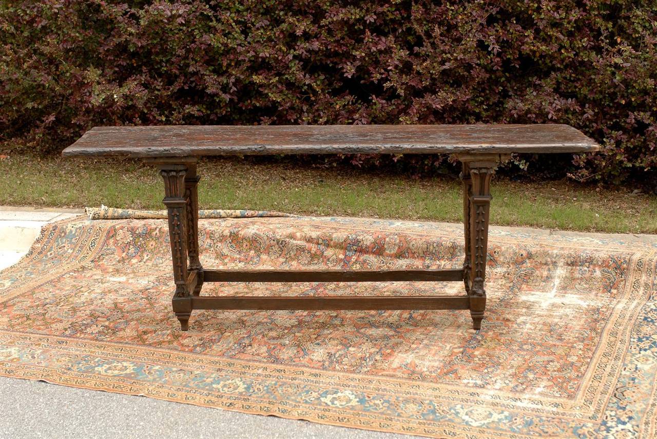 1700s Italian Baroque Long Table with Rustic Top and Garland Adorned Legs 1