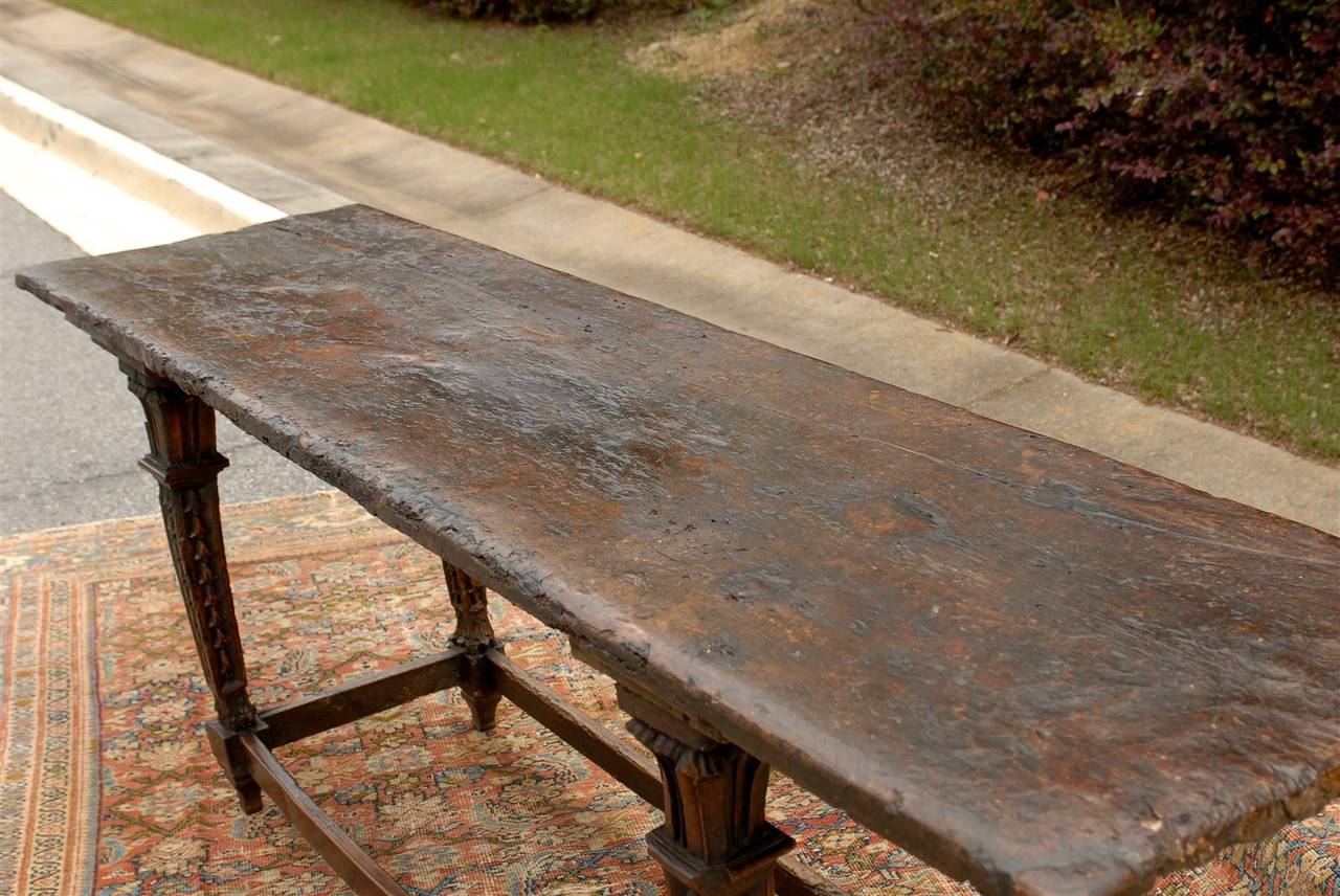 18th Century 1700s Italian Baroque Long Table with Rustic Top and Garland Adorned Legs